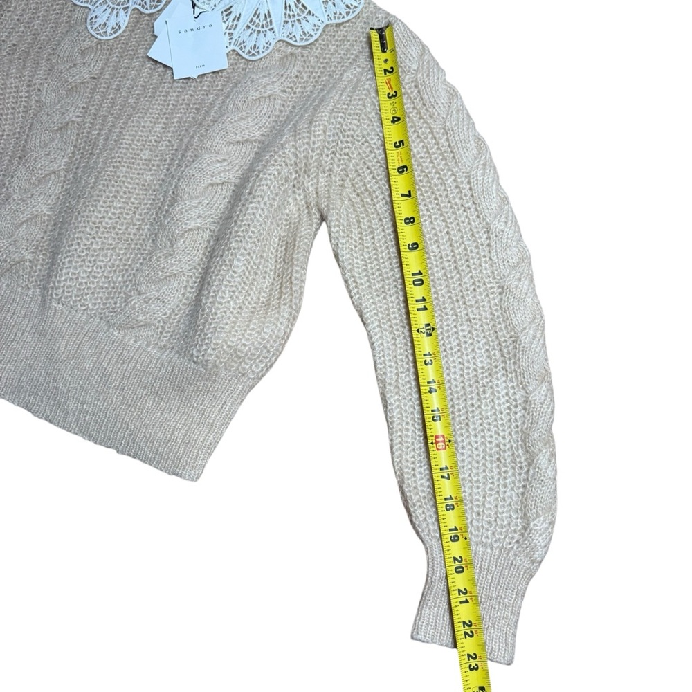 NWT Sandro| Women’s Cropped Sweater with embroidered collar mohair wool sz 2 usa - Picture 13 of 14